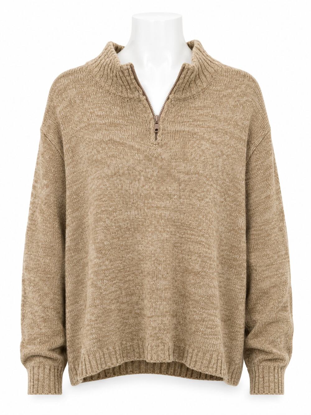 Sara Morgan Tan Quarter Zip Pullover Knit Sweater Oversized Slouchy Womens 3XL